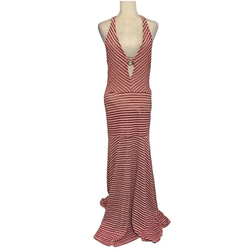 sahoco womens pink white silver V Neck knit tank maxi dress large